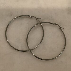 Polished Stainless Steel Silver Hoop Earrings, Brand New